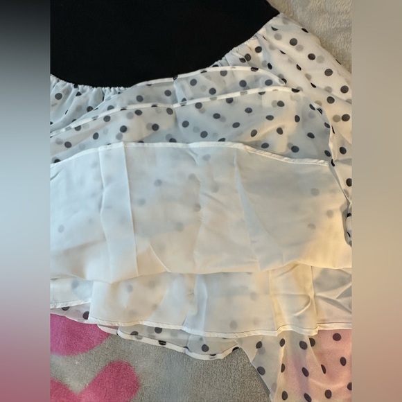 Women’s UO Sonnie Day Basque Waist Cami Mini Black & White Polka Dot Dress - Picture 7 of 10